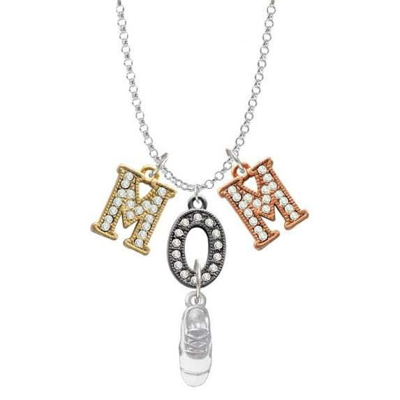 Delight Jewelry Silvertone 3-D White Running Shoe Multi-Colored Crystal Mom Charm Necklace