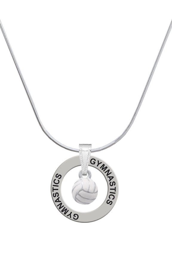 Silvertone 3-D White Volleyball Gymnastics Ring Charm Necklace, 18"