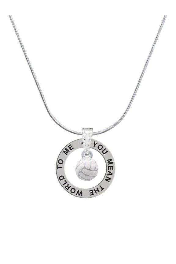 Silvertone 3-D White Volleyball Silver-tone You Mean the World to Me Ring Necklace, 18"