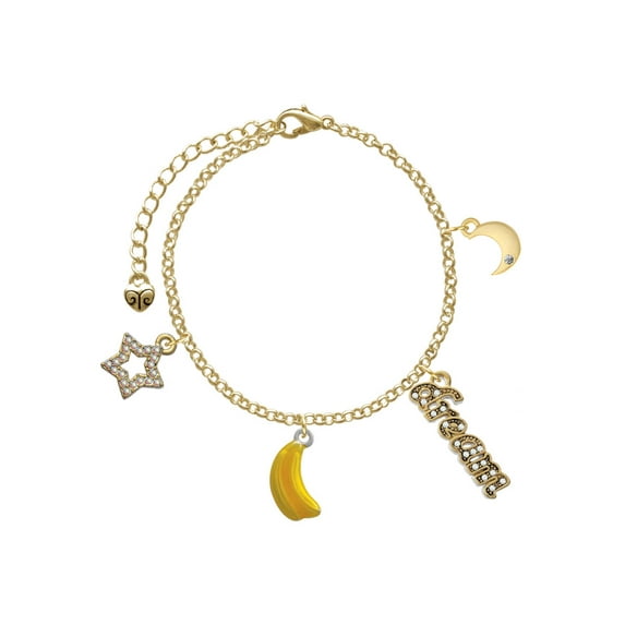 Delight Jewelry Silvertone 3-D Yellow Enamel Bananas Goldtone Dream Big Charm Bracelet, 7.5+2" Extender