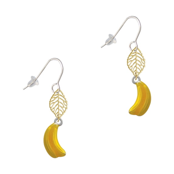 Delight Jewelry Silvertone 3-D Yellow Enamel Bananas Goldtone Leaf French Earrings