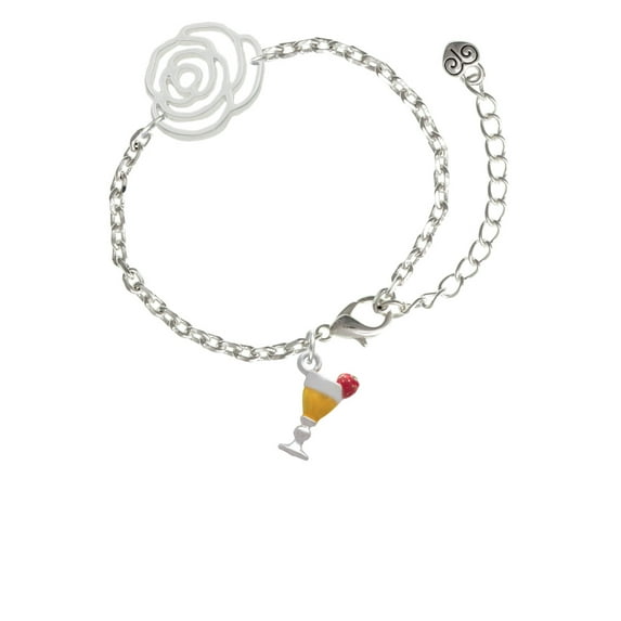 Delight Jewelry Silvertone 3-D Yellow Tropical Drink Silver-tone Flower Link Chain Bracelet, 6.75"+2" Extender