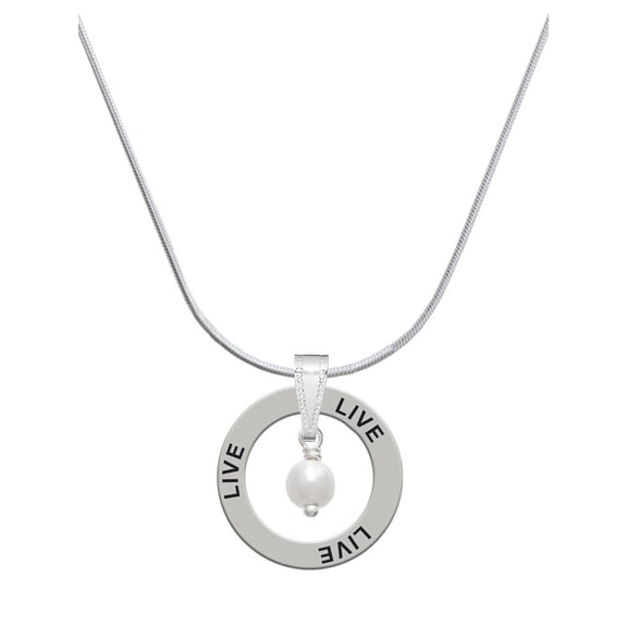 Delight Jewelry Silvertone 6mm Glass Imitation Pearl Bead Drop Live Ring Charm Necklace, 18"