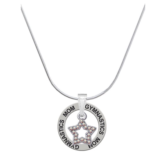 Delight Jewelry Silvertone AB Crystal Lucky Star Gymnastics Mom Ring Charm Necklace, 18"