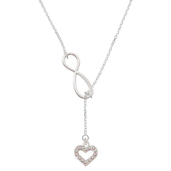 Delight Jewelry Silvertone AB Crystal Open Heart Silver tone Elegant Infinity Lariat Necklace