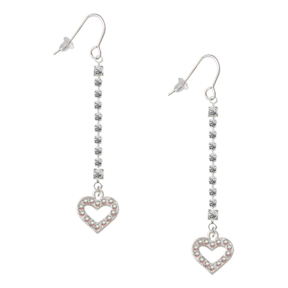 Delight Jewelry Silvertone AB Crystal Open Heart - Silver-tone Long Sparkle Dangle French Earrings
