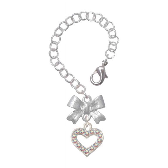 Delight Jewelry Silvertone AB Crystal Open Heart - Silvertone Bow Charm Accessory for Tumblers and Thermal Cups