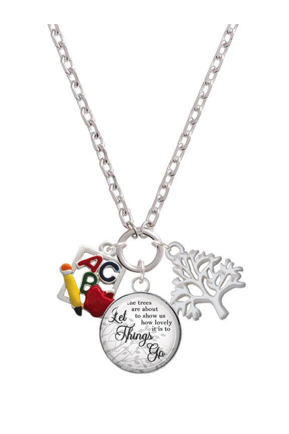 Silvertone ABC Cutout School Slate Let Things Go Fall Zoey Charm Necklace, 28"