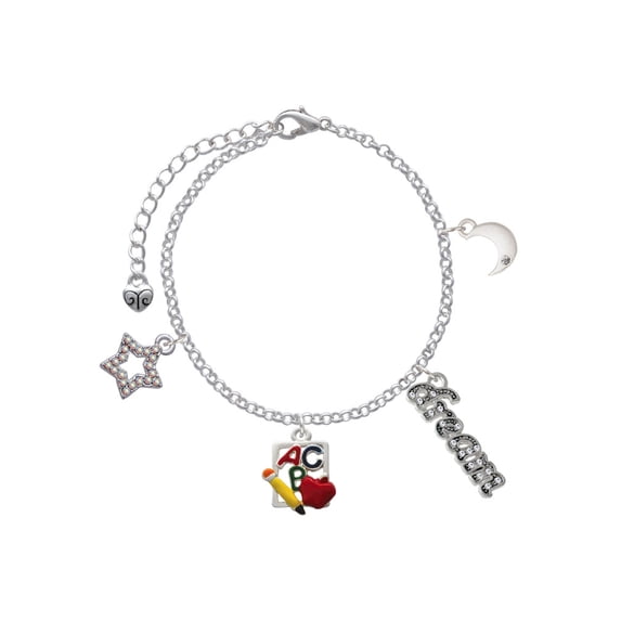 Delight Jewelry Silvertone ABC Cutout School Slate Silvertone Dream Big Charm Bracelet, 7.5+2" Extender