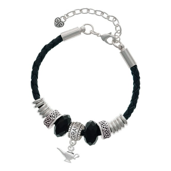 Delight Jewelry Silvertone Aladdin's Lamp Granddaughter Celtic Knot Leather Bead Bracelet, 7"+2" Extender