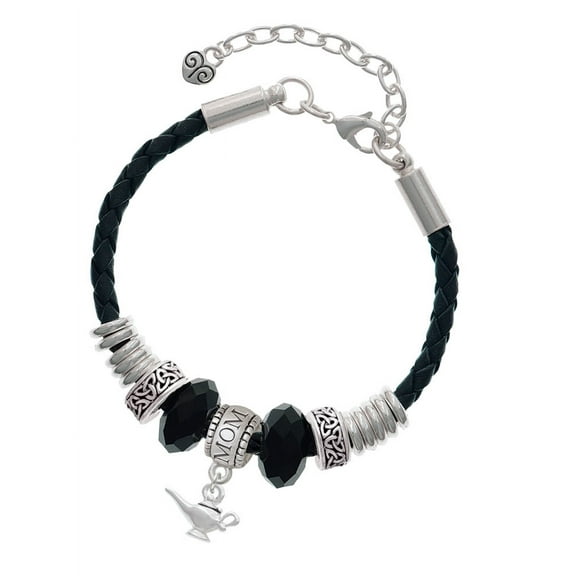 Delight Jewelry Silvertone Aladdin's Lamp Mom Celtic Knot Leather Bead Bracelet, 7"+2" Extender