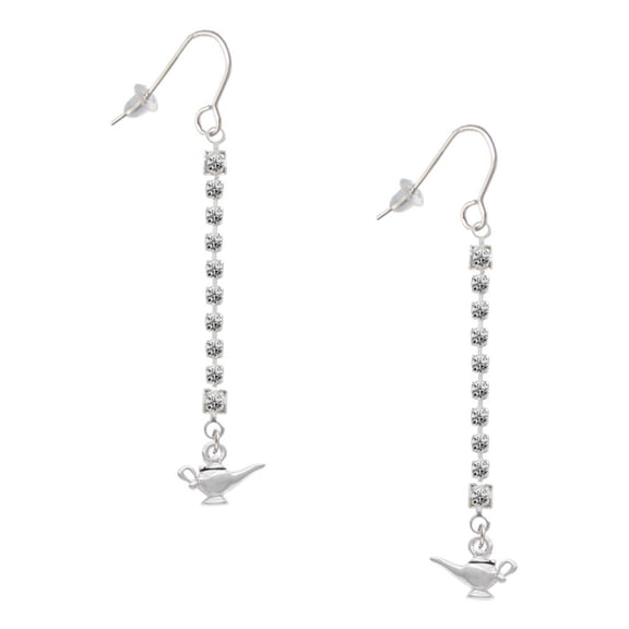 Delight Jewelry Silvertone Aladdin's Lamp - Silver-tone Long Sparkle Dangle French Earrings
