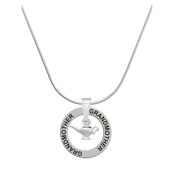 Delight Jewelry Silvertone Aladdin's Lamp Silvertone Grandmother Ring Charm Necklace, 18"