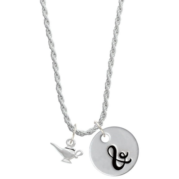 Delight Jewelry Silvertone Aladdin's Lamp Silvertone Script Initial Disc - & - Charm Necklace, 20"+3"