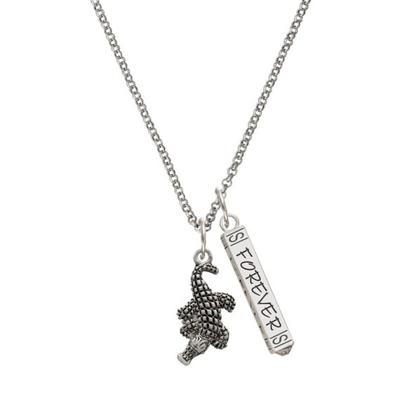 Delight Jewelry Silvertone Alligator Silvertone Forever Bar Charm Necklace, 23"