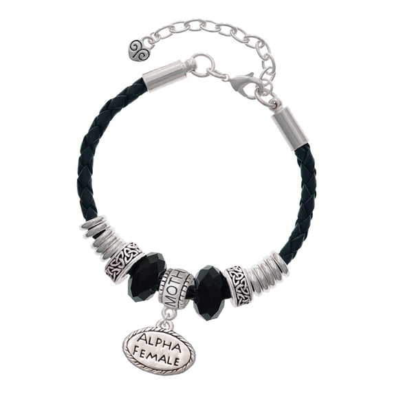 Delight Jewelry Silvertone Alpha Female Oval Mother Celtic Knot Leather Bead Bracelet, 7"+2" Extender