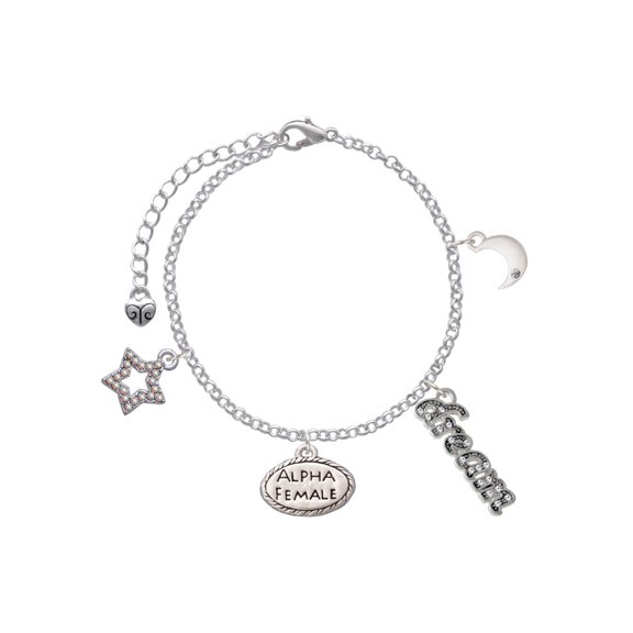 Delight Jewelry Silvertone Alpha Female Oval Silvertone Dream Big Charm Bracelet, 7.5+2" Extender