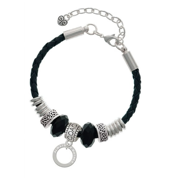 Delight Jewelry Silvertone Always My Mother Eternity Ring Coach Celtic Knot Leather Bead Bracelet, 7"+2" Extender