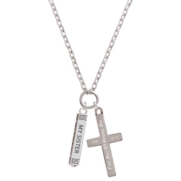 Delight Jewelry Silvertone Always My Sister Bar Everlasting Love Engraved Cross Zoey Necklace, 28"