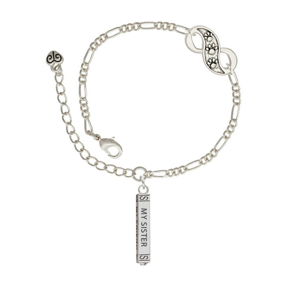 Delight Jewelry Silvertone Always My Sister Bar Silver-tone Paw Infinity Link Chain Bracelet, 6"+2" Extender
