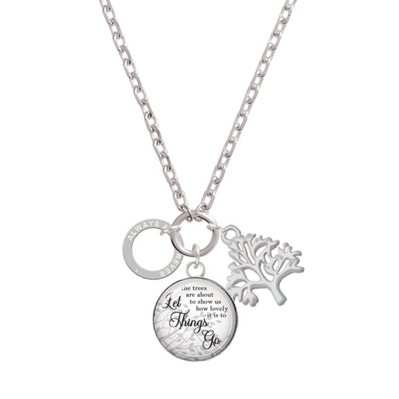 Delight Jewelry Silvertone Always and Forever Eternity Ring Let Things Go Fall Zoey Charm Necklace, 28"