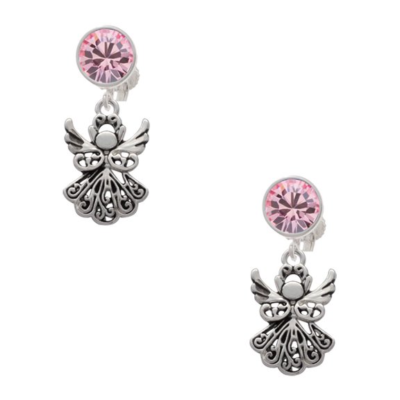 Delight Jewelry Silvertone Angel Pink Crystal Clip on Earrings