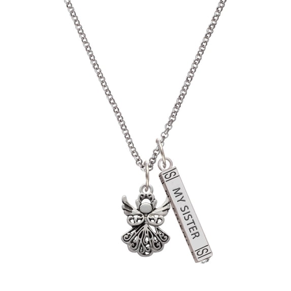 Delight Jewelry Silvertone Angel Silvertone Always My Sister Bar Charm Necklace, 23"