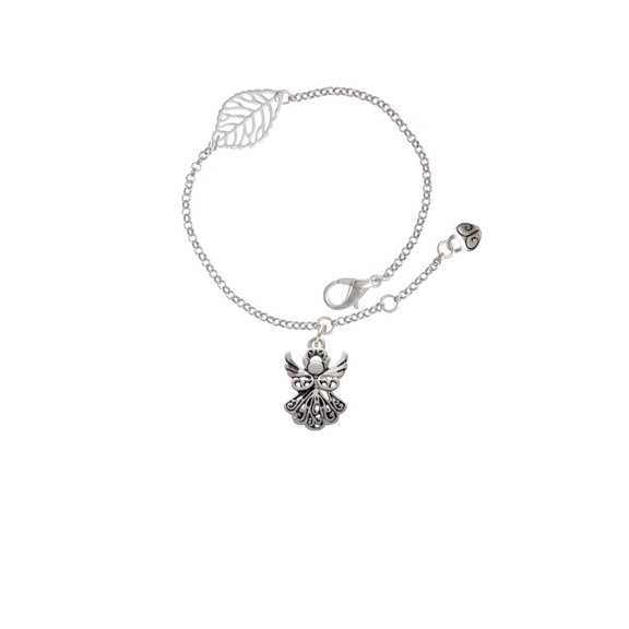 Delight Jewelry Silvertone Angel - Silvertone Leaf Delicate Bracelet, 6.25+1.75"