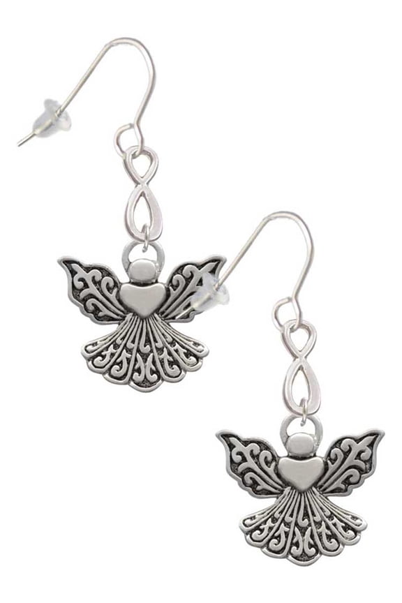 Silvertone Angel with Heart Silver tone Infinity French Earrings