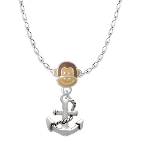 Delight Jewelry Silvertone Antiqued Anchor Mia Monkey Charm Necklace