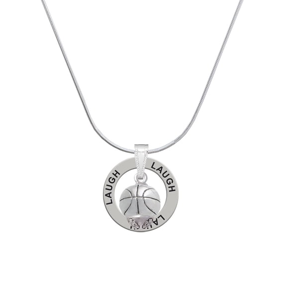 Delight Jewelry Silvertone Antiqued Basketball Spinner Laugh Ring Charm Necklace, 18"