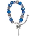 thumbnail image 1 of Delight Jewelry Silvertone Antiqued Butterfly Key with AB Crystals Blue Paw Print Bead Bracelet, 7"+2", 1 of 4