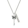 thumbnail image 1 of Delight Jewelry Silvertone Antiqued Butterfly Key with AB Crystals Silvertone Balance Bar Charm Necklace, 23", 1 of 4