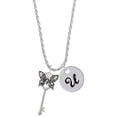 thumbnail image 1 of Delight Jewelry Silvertone Antiqued Butterfly Key with AB Crystals Silvertone Script Initial Disc - U - Charm Necklace, 20"+3", 1 of 4