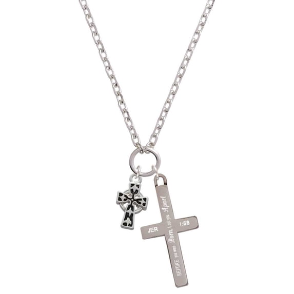 Delight Jewelry Silvertone Antiqued Celtic Cross I Set You Apart Engraved Cross Zoey Necklace, 28"