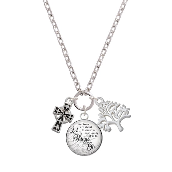 Delight Jewelry Silvertone Antiqued Celtic Cross Let Things Go Fall Zoey Charm Necklace, 28"