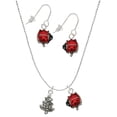 thumbnail image 1 of Delight Jewelry Silvertone Antiqued Christmas Tree Red Lucky Ladybug Necklace and Dangle Earrings Set, 1 of 6