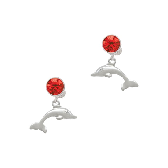 Delight Jewelry Silvertone Antiqued Dolphin Red Crystal Clip on Earrings