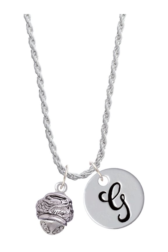 Silvertone Antiqued Dragon Spinner Silvertone Script Initial Disc - G - Charm Necklace, 20"+3"