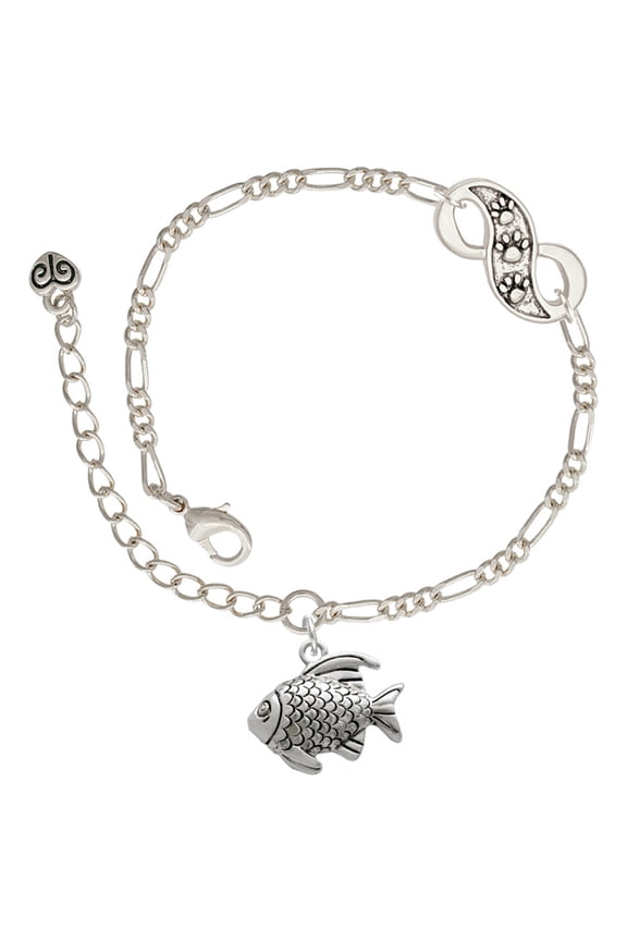 Silvertone Antiqued Fish Silver-tone Paw Infinity Link Chain Bracelet, 6"+2" Extender