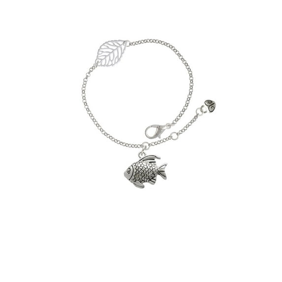 Delight Jewelry Silvertone Antiqued Fish - Silvertone Leaf Delicate Bracelet, 6.25+1.75"