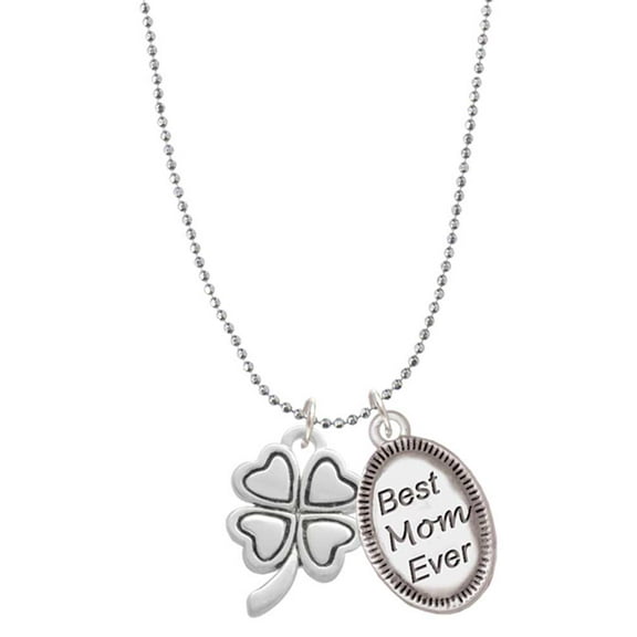 Delight Jewelry Silvertone Antiqued Four Leaf Clover Best Mom Ever Charm Necklace