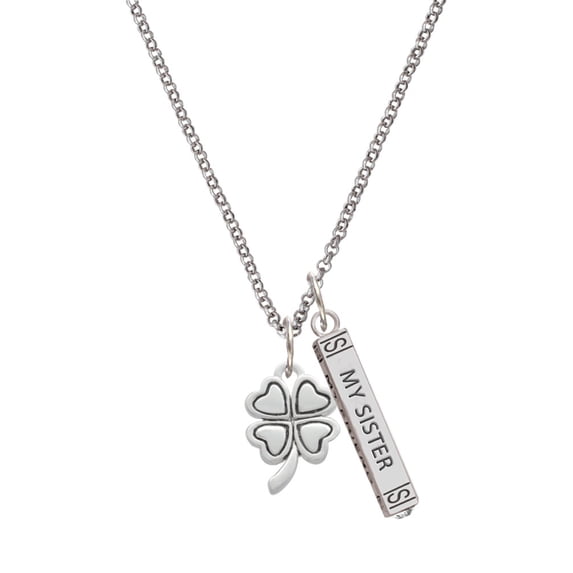 Delight Jewelry Silvertone Antiqued Four Leaf Clover Silvertone Always My Sister Bar Charm Necklace, 23"