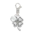 thumbnail image 1 of Delight Jewelry Silvertone Antiqued Four Leaf Clover - Silvertone Clip on Charm with Clear Crystal Drop, 1 of 4