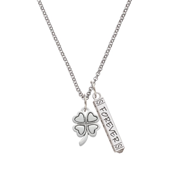 Delight Jewelry Silvertone Antiqued Four Leaf Clover Silvertone Forever Bar Charm Necklace, 23"