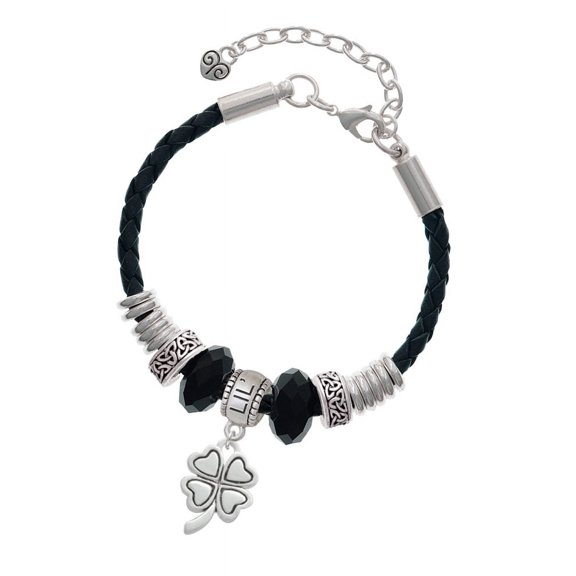 Delight Jewelry Silvertone Antiqued Four Leaf Clover Big Sister Celtic Knot Leather Bead Bracelet, 7"+2" Extender