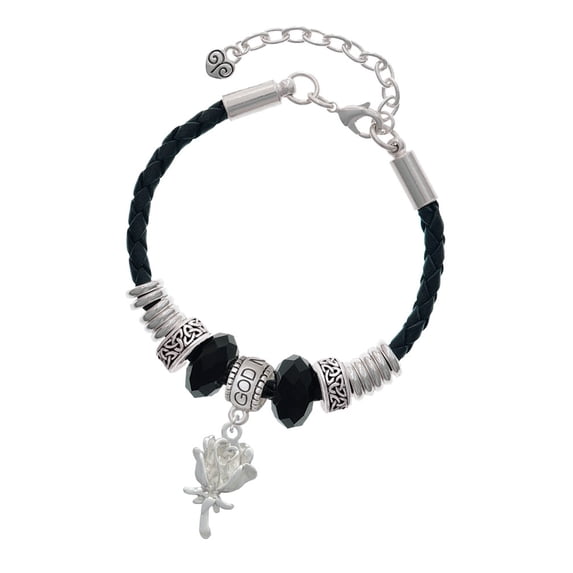 Delight Jewelry Silvertone Antiqued Rose Godmother Celtic Knot Leather Bead Bracelet, 7"+2" Extender