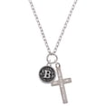 thumbnail image 1 of Delight Jewelry Silvertone Antiqued Round Seal - Initial - B - I Set You Apart Engraved Cross Zoey Necklace, 28", 1 of 4