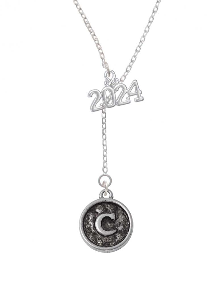 Delight Jewelry Silvertone Antiqued Round Seal - Initial - C - Silver ...