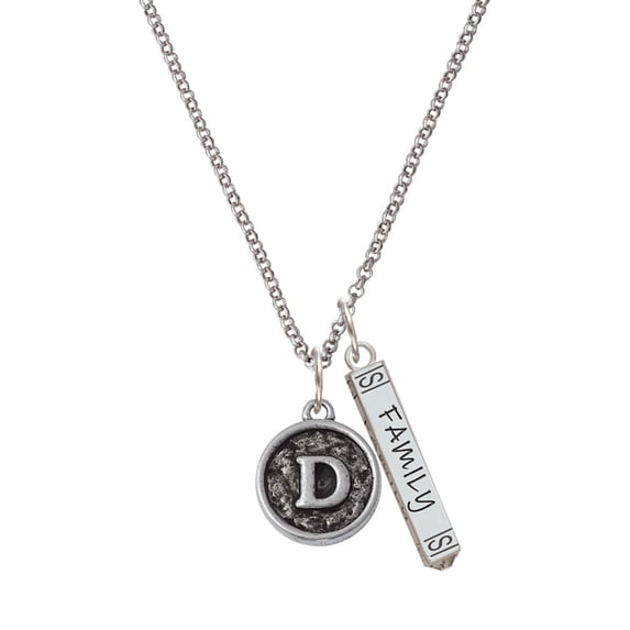 Delight Jewelry Silvertone Antiqued Round Seal - Initial - D - Silvertone Family Bar Charm Necklace, 23"